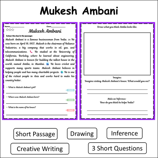 Mukesh Ambani | Short Reading Comprehension Creative Worksheet