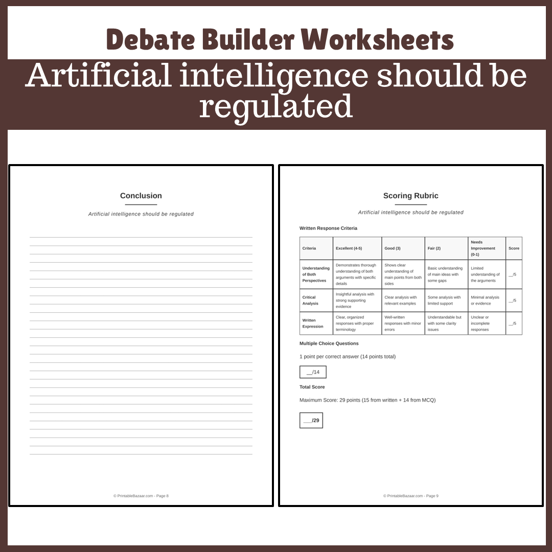 Artificial intelligence should be regulated | Favour and Against Worksheet Printable Activity