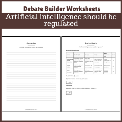 Artificial intelligence should be regulated | Favour and Against Worksheet Printable Activity