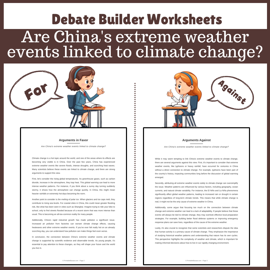 Are China's extreme weather events linked to climate change? | Favour and Against Worksheet Printable Activity