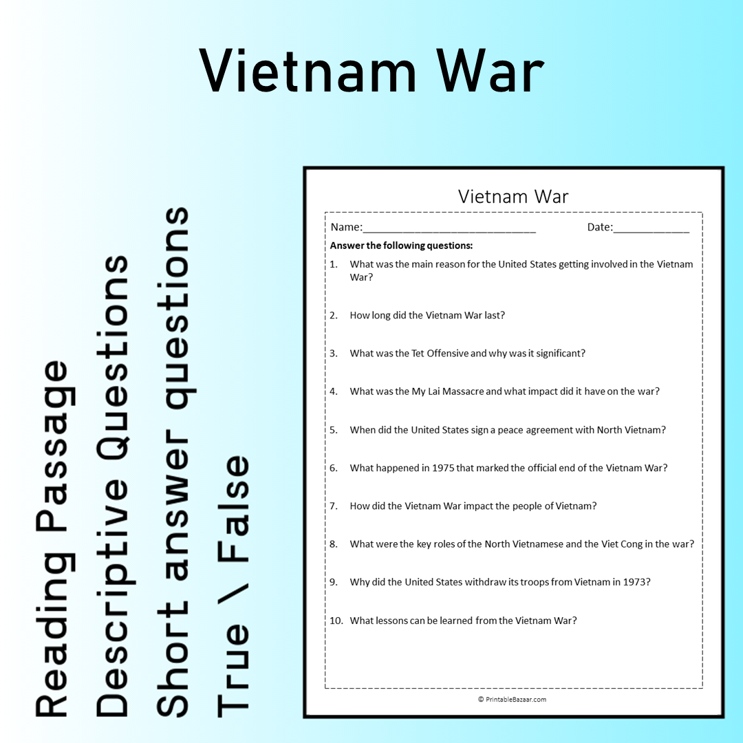 Vietnam War | Reading Comprehension Passage Printable Worksheet