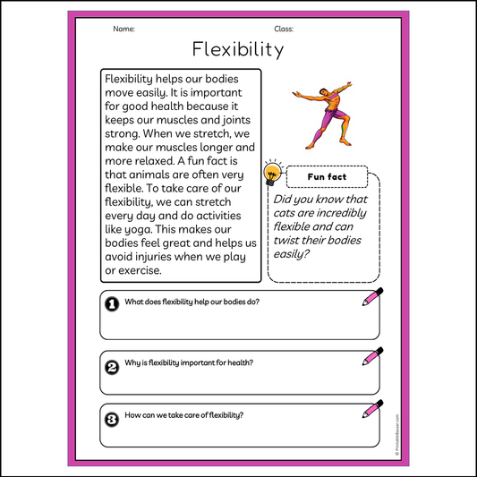 Flexibility | Reading Passage Comprehension Questions Writing Facts Worksheet