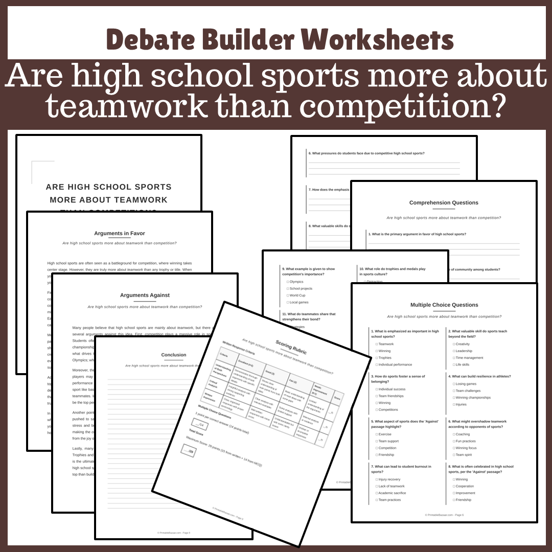 Are high school sports more about teamwork than competition? | Favour and Against Worksheet Printable Activity