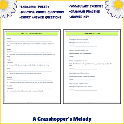 A Grasshopper's Melody | Poem Grammar Worksheet Printable Activity