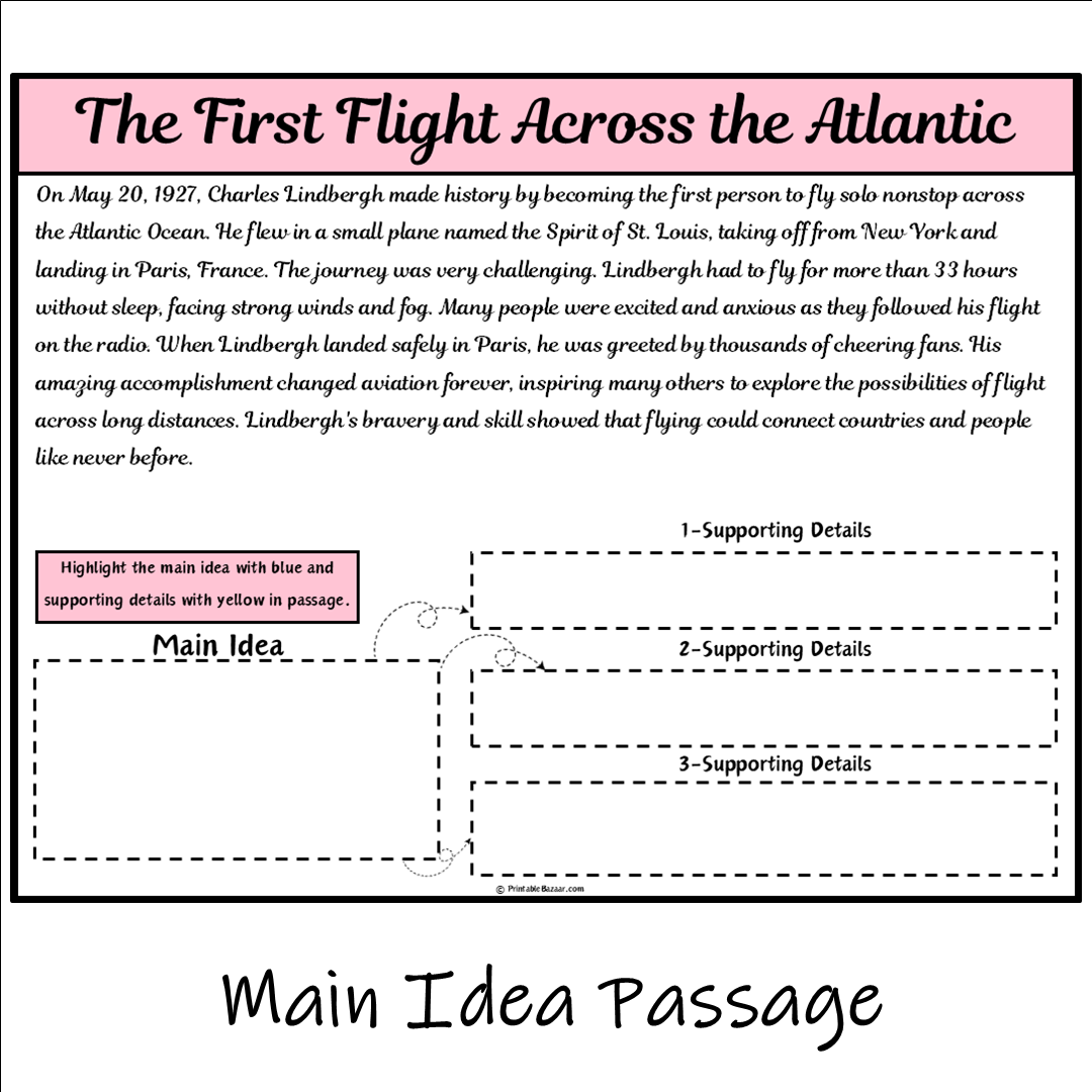 The First Flight Across the Atlantic | Main Idea and Supporting Details Reading Passage and Questions