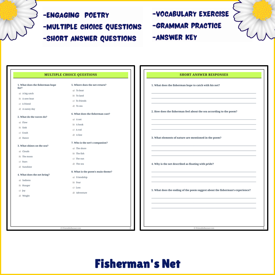 Fisherman's Net | Poem Grammar Worksheet Printable Activity