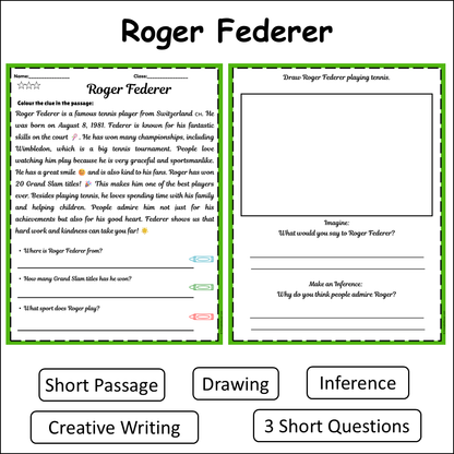 Roger Federer | Short Reading Comprehension Creative Worksheet