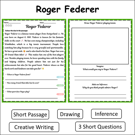 Roger Federer | Short Reading Comprehension Creative Worksheet