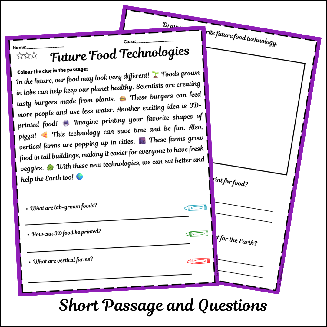 Future Food Technologies | Short Reading Comprehension Creative Worksheet