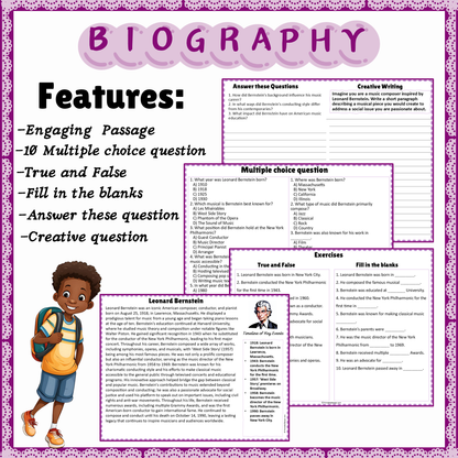 Leonard Bernstein | Biography Reading Comprehension and Questions Worksheet