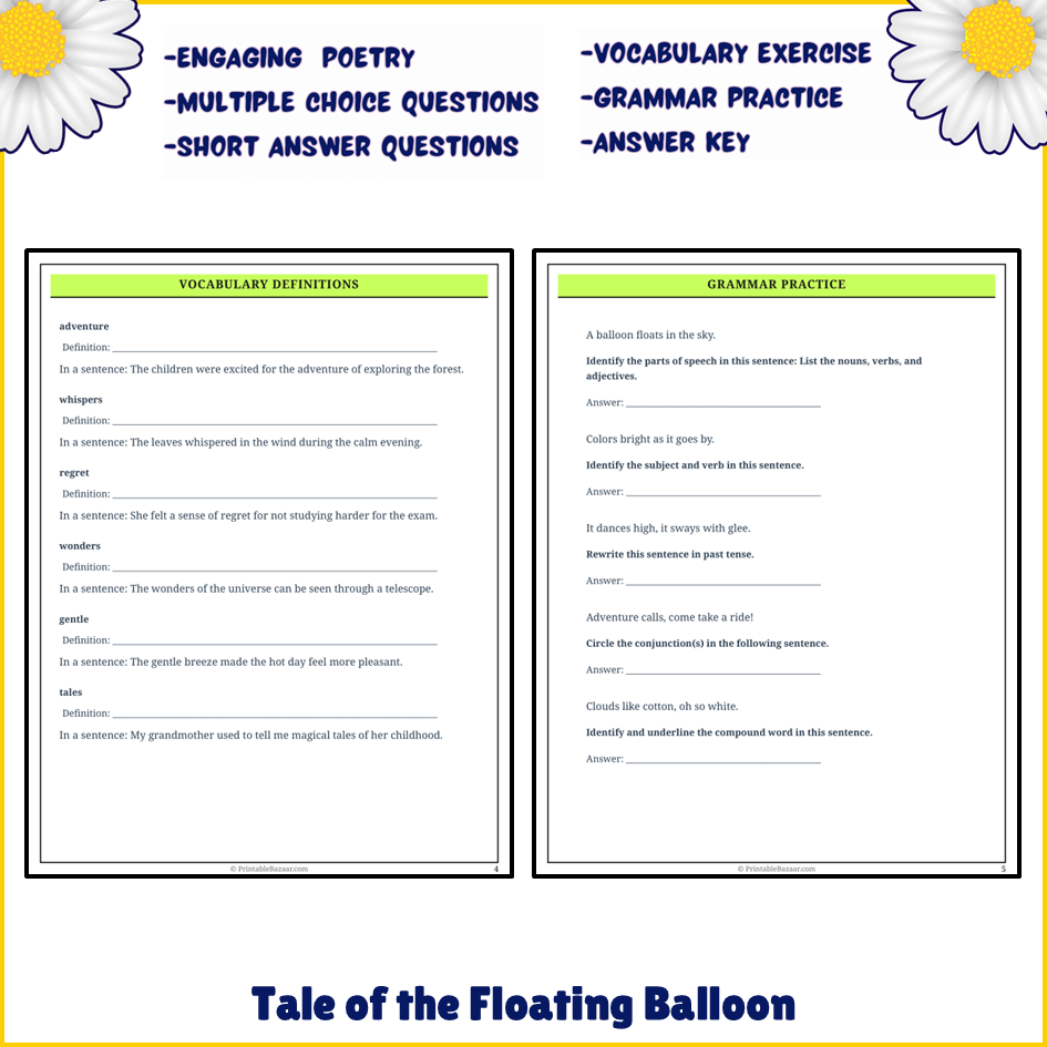 Tale of the Floating Balloon | Poem Grammar Worksheet Printable Activity