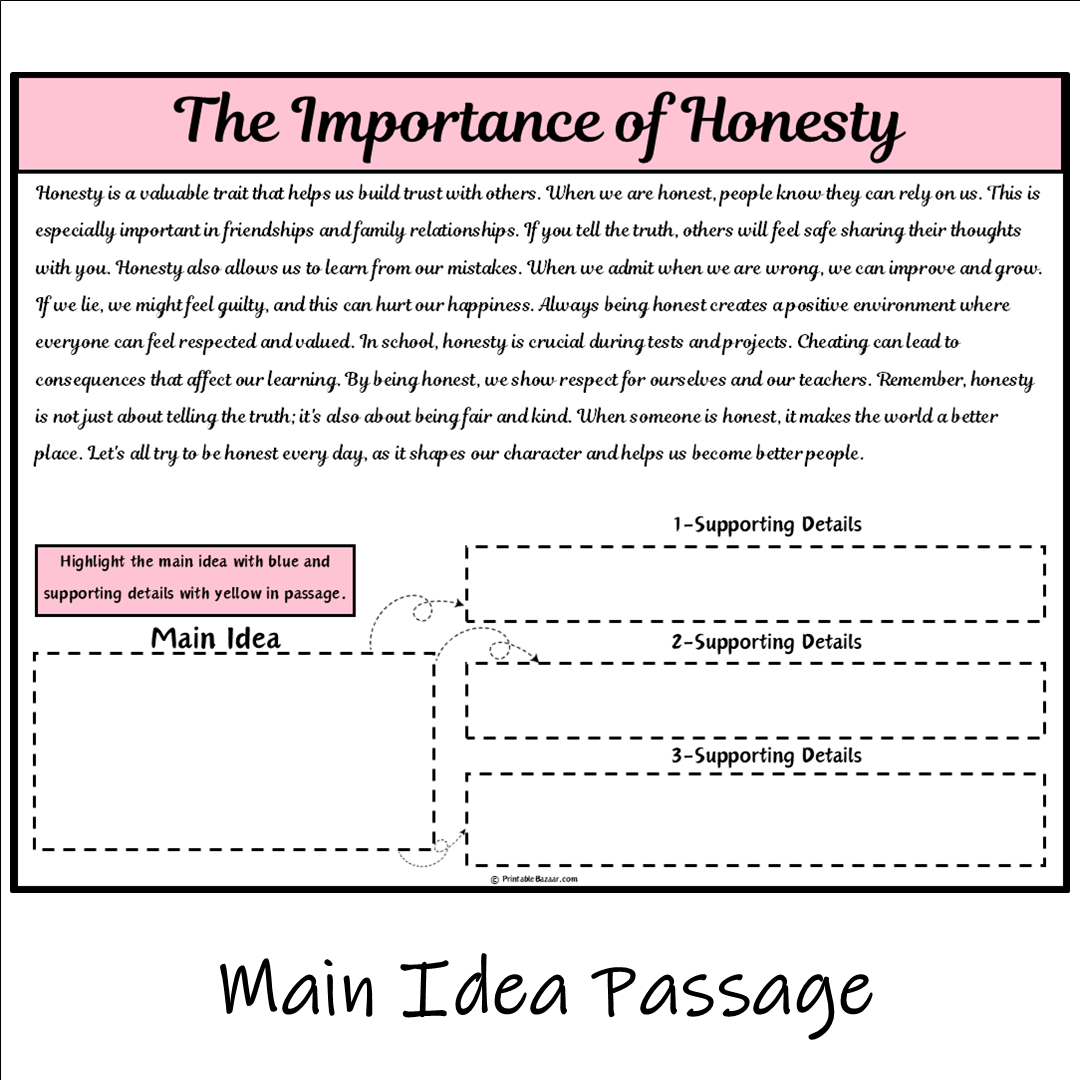 The Importance of Honesty | Main Idea and Supporting Details Reading Passage and Questions