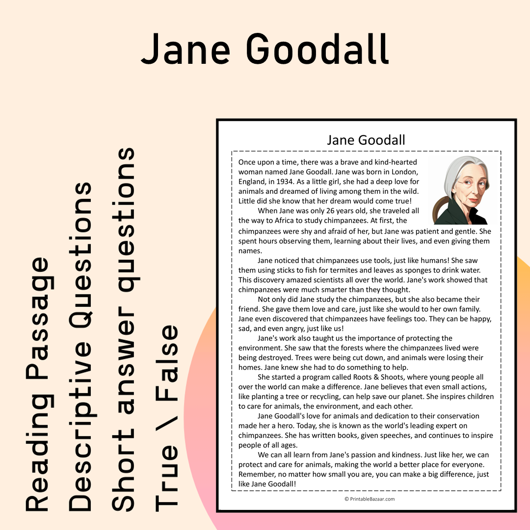 Jane Goodall | Reading Comprehension Passage Printable Activity