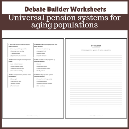 Universal pension systems for aging populations | Favour and Against Worksheet Printable Activity