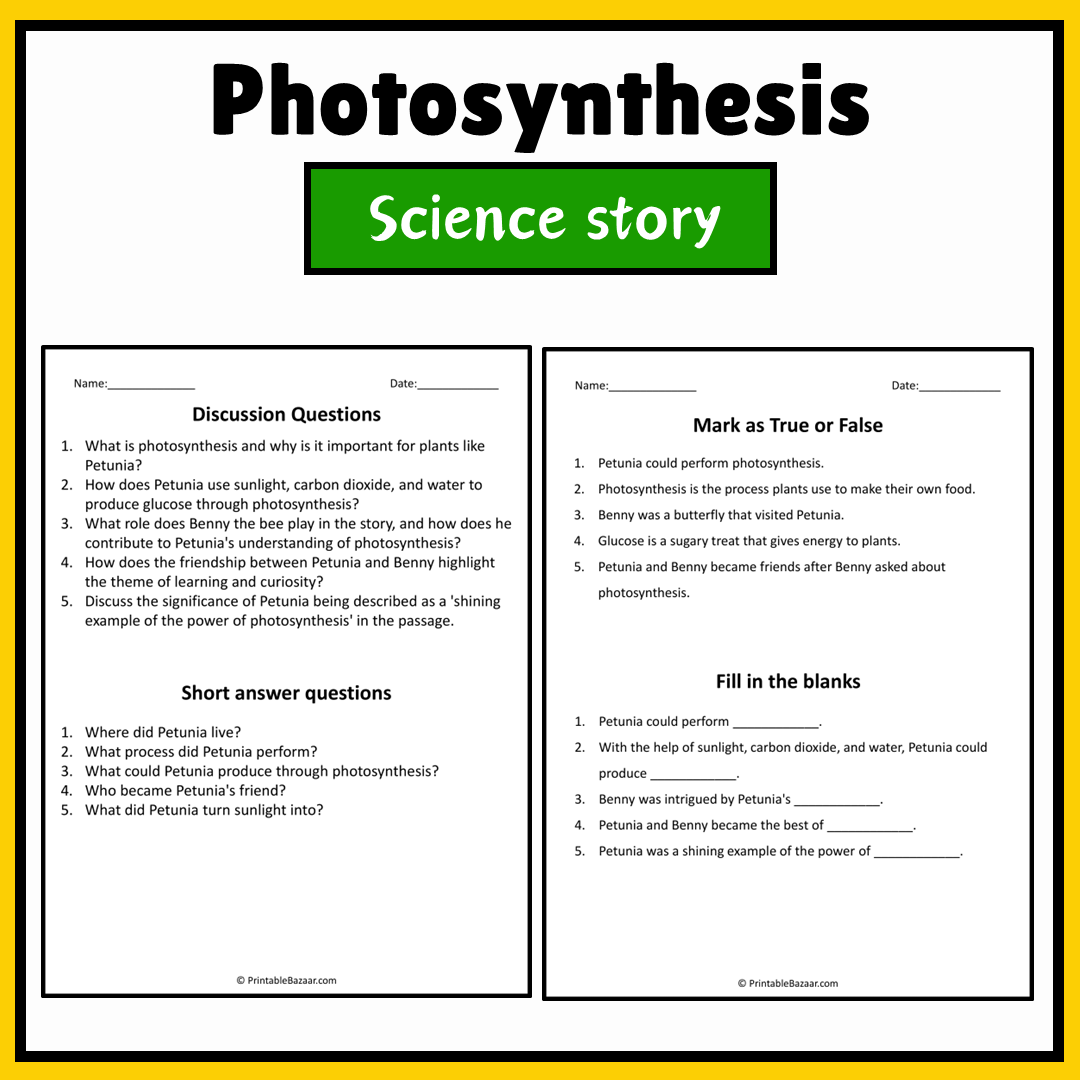 Photosynthesis | Science Story Reading Comprehension Activity