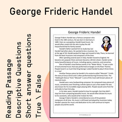 George Frideric Handel | Reading Comprehension Passage Printable Activity
