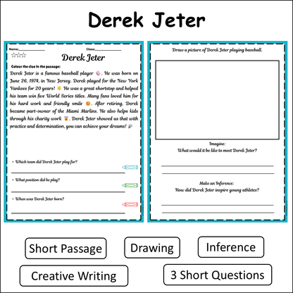 Derek Jeter | Short Reading Comprehension Creative Worksheet