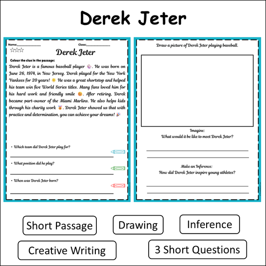 Derek Jeter | Short Reading Comprehension Creative Worksheet
