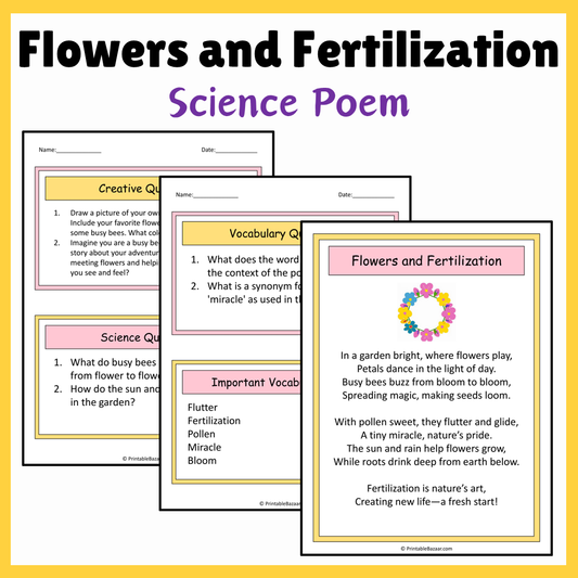 Flowers and Fertilization | Science Poem Reading Comprehension Activity