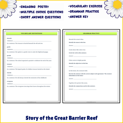 Story of the Great Barrier Reef | Poem Grammar Worksheet Printable Activity