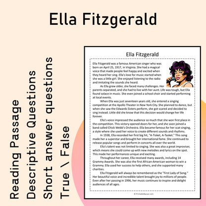 Ella Fitzgerald | Reading Comprehension Passage Printable Activity