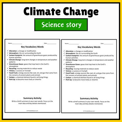 Climate Change | Science Story Reading Comprehension Activity