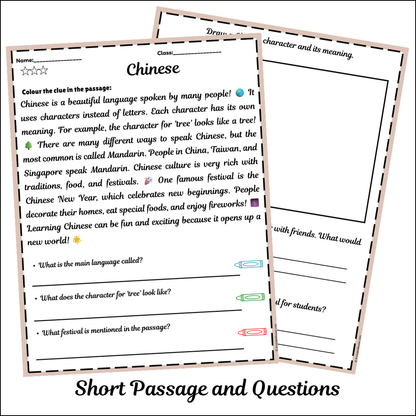 Chinese | Short Reading Comprehension Creative Worksheet
