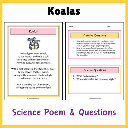 Koalas | Science Poem Reading Comprehension Activity