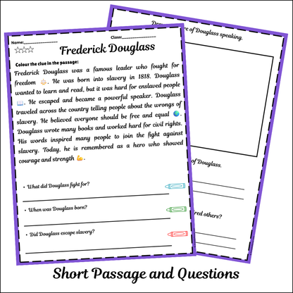 Frederick Douglass | Short Reading Comprehension Creative Worksheet