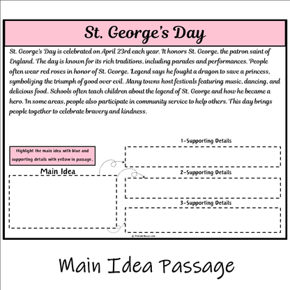 St. George’s Day | Main Idea and Supporting Details Reading Passage and Questions