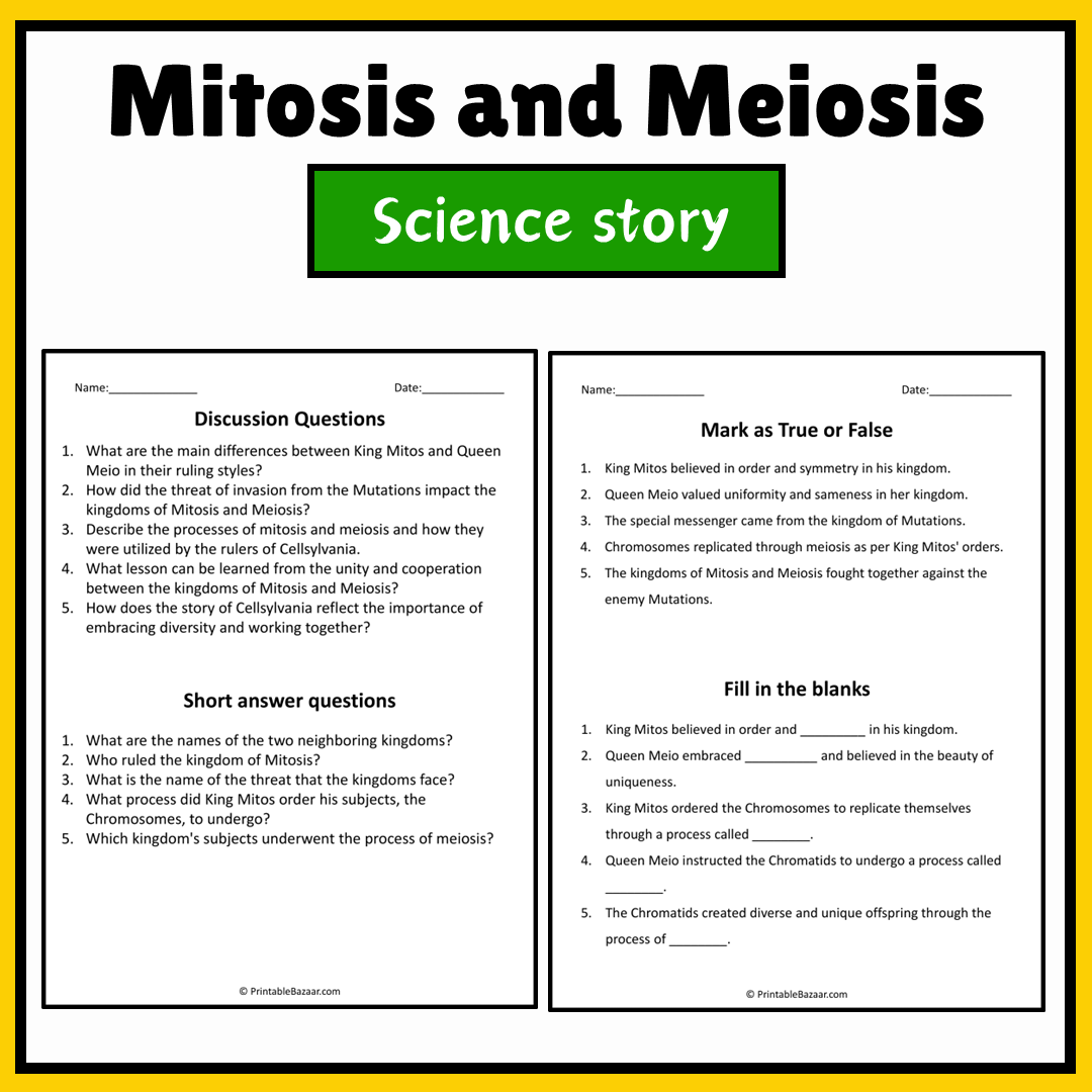 Mitosis and Meiosis | Science Story Reading Comprehension Activity