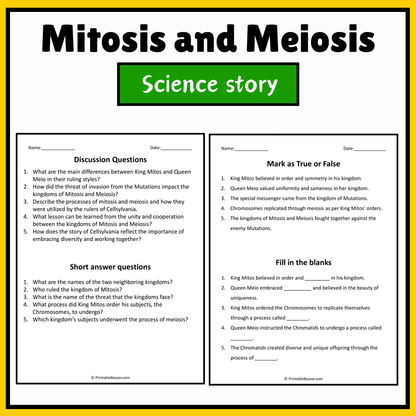 Mitosis and Meiosis | Science Story Reading Comprehension Activity