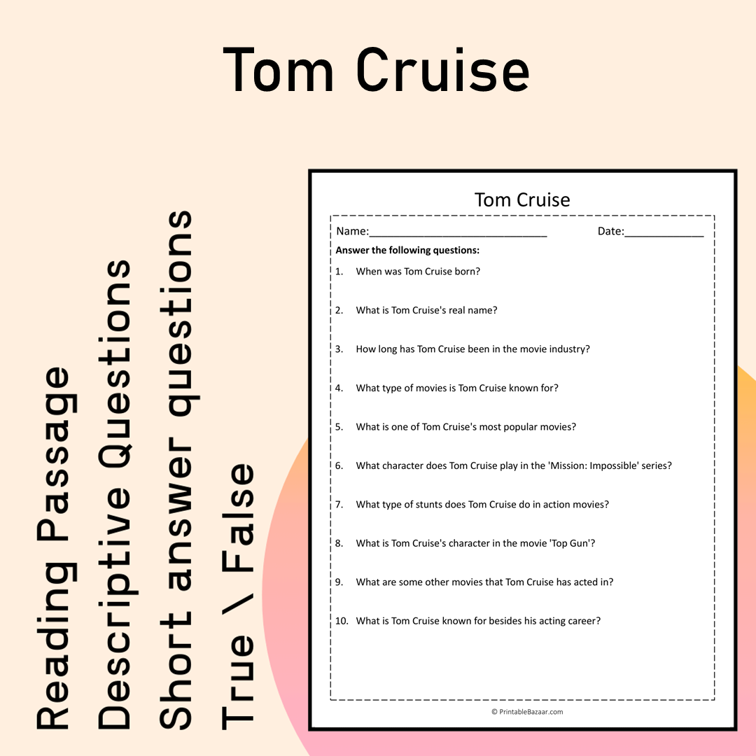 Tom Cruise | Reading Comprehension Passage Printable Activity