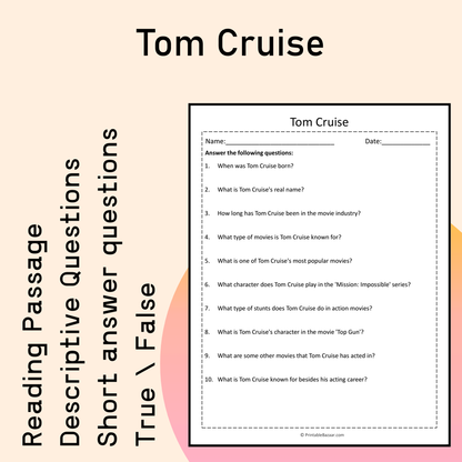 Tom Cruise | Reading Comprehension Passage Printable Activity