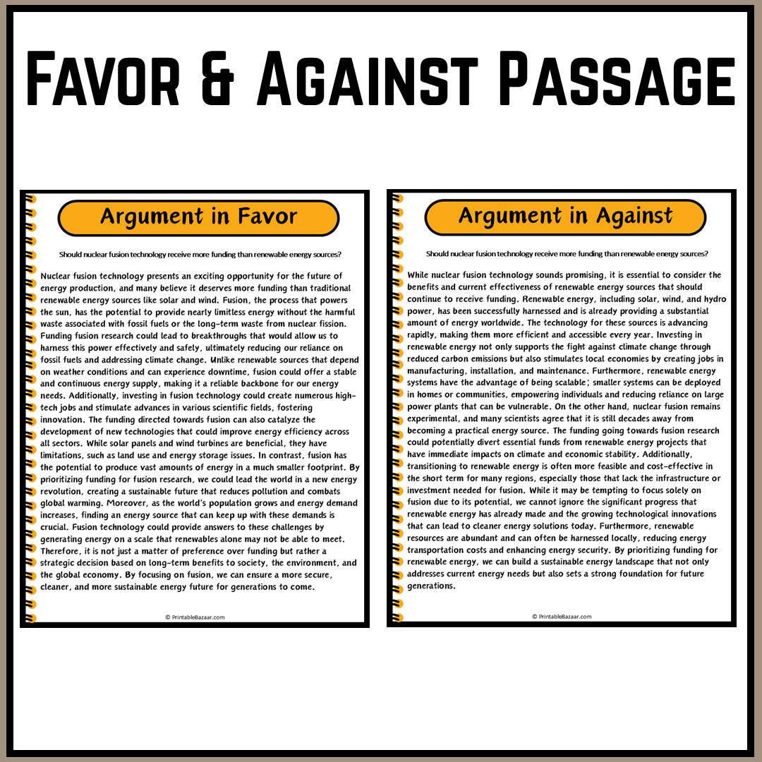 Should nuclear fusion technology receive more funding than renewable energy sources? | Debate Case Study Worksheet