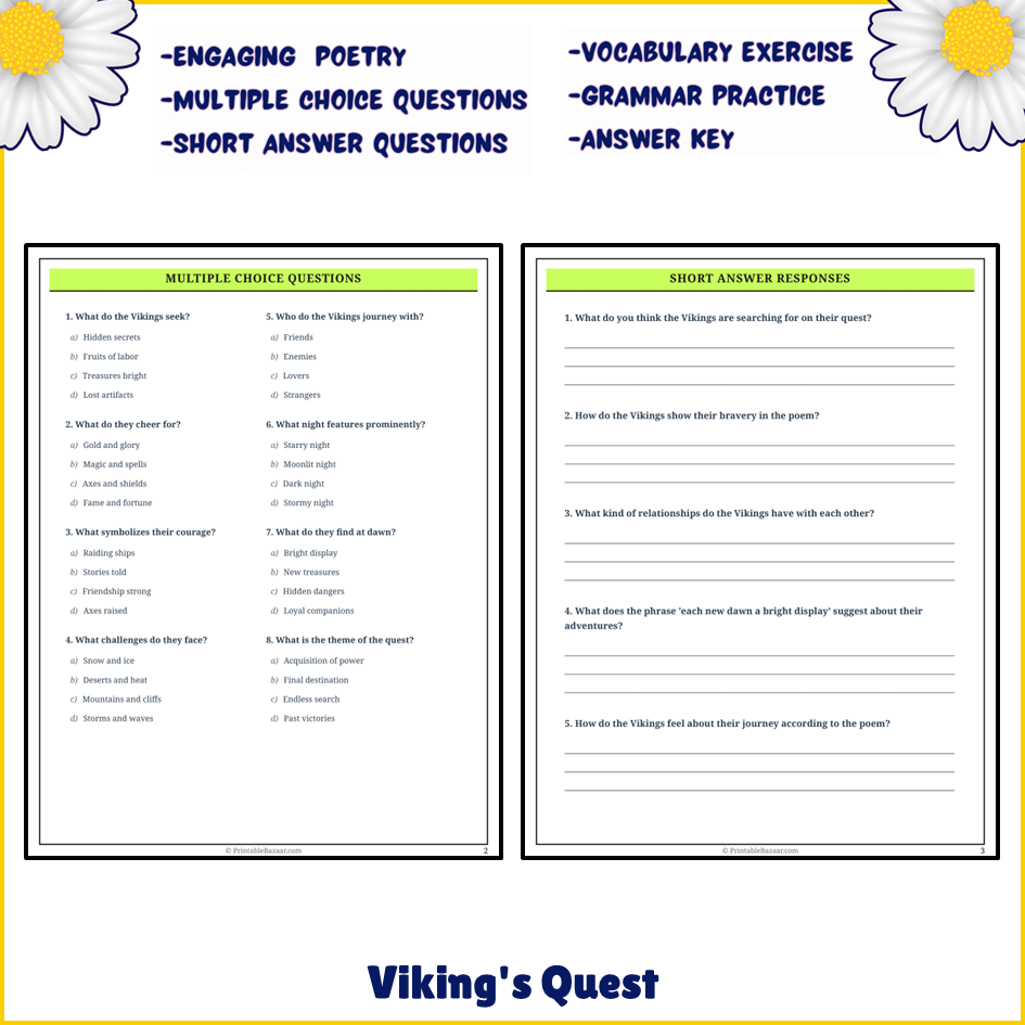 Viking's Quest | Poem Grammar Worksheet Printable Activity