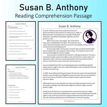 Susan B. Anthony | Reading Comprehension Passage Printable Worksheet