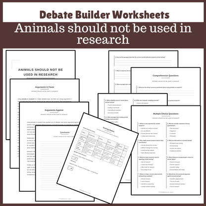 Animals should not be used in research | Favour and Against Worksheet Printable Activity