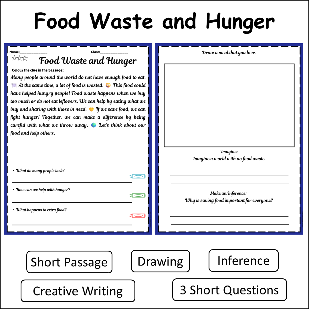 Food Waste and Hunger | Short Reading Comprehension Creative Worksheet