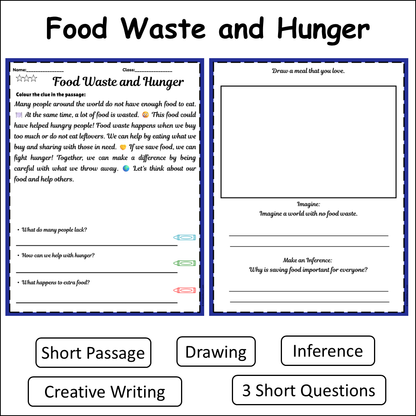 Food Waste and Hunger | Short Reading Comprehension Creative Worksheet