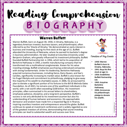 Warren Buffett | Biography Reading Comprehension and Questions Worksheet