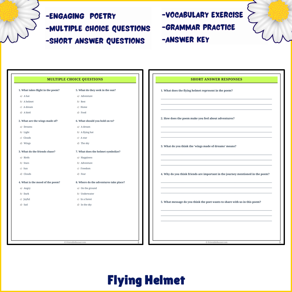 Flying Helmet | Poem Grammar Worksheet Printable Activity