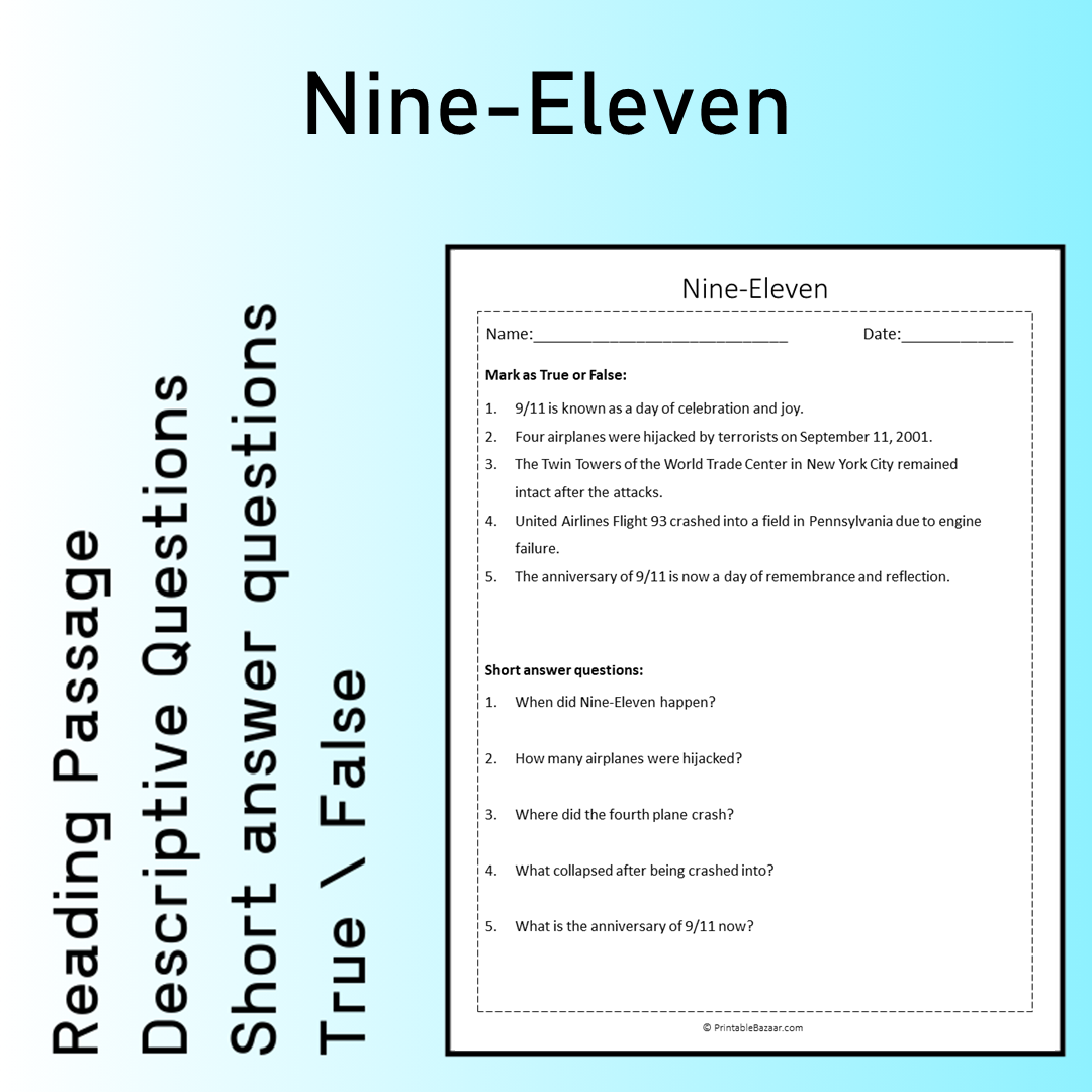 Nine-Eleven | Reading Comprehension Passage Printable Worksheet