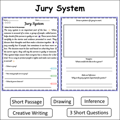 Jury System | Short Reading Comprehension Creative Worksheet