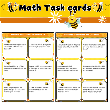 Percents as Fractions and Decimals | Math Task Cards