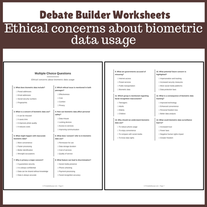 Ethical concerns about biometric data usage | Favour and Against Worksheet Printable Activity