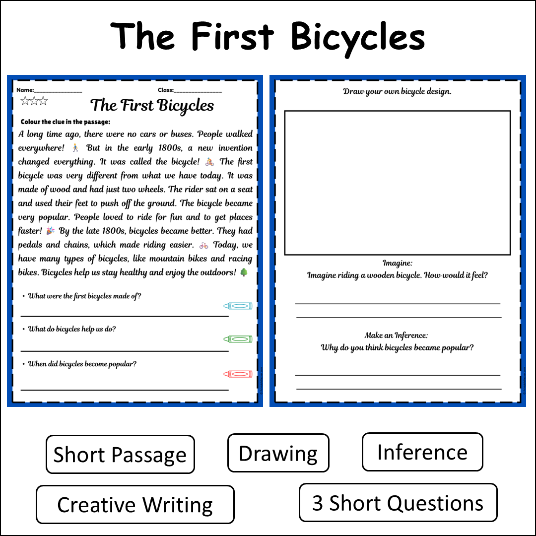 The First Bicycles | Short Reading Comprehension Creative Worksheet