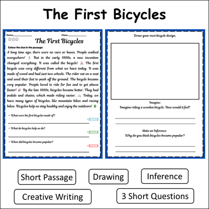 The First Bicycles | Short Reading Comprehension Creative Worksheet