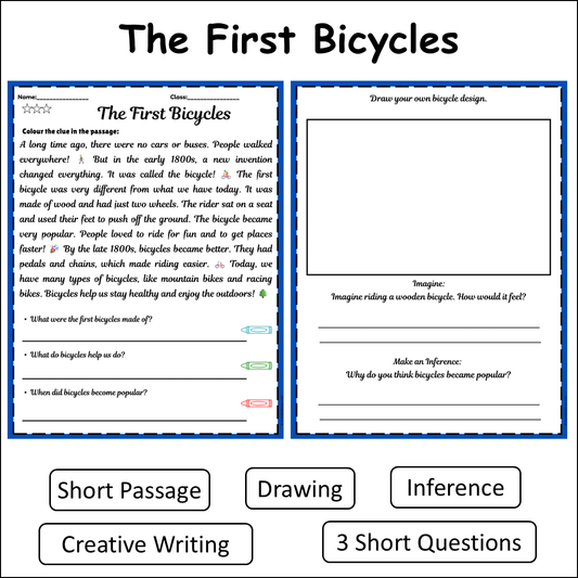 The First Bicycles | Short Reading Comprehension Creative Worksheet