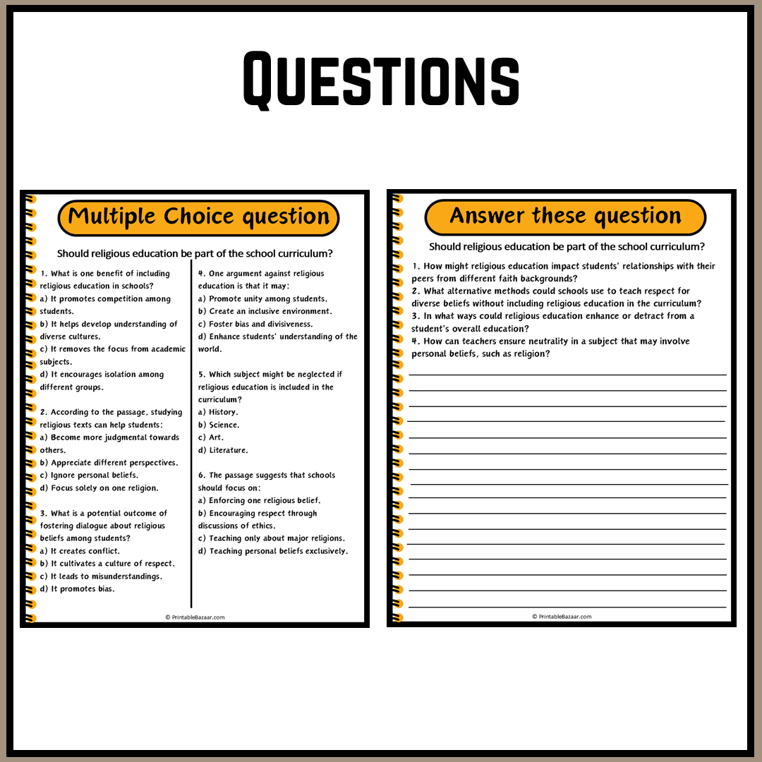 Should religious education be part of the school curriculum? | Debate Case Study Worksheet